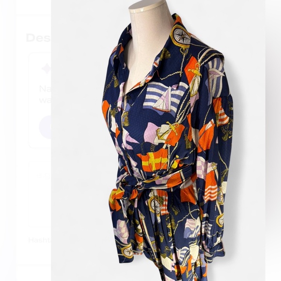 Maeve By Anthropologie Nautical Shirt Dress Mini  Womens XL
Navy gold Belt tie - Picture 2 of 15